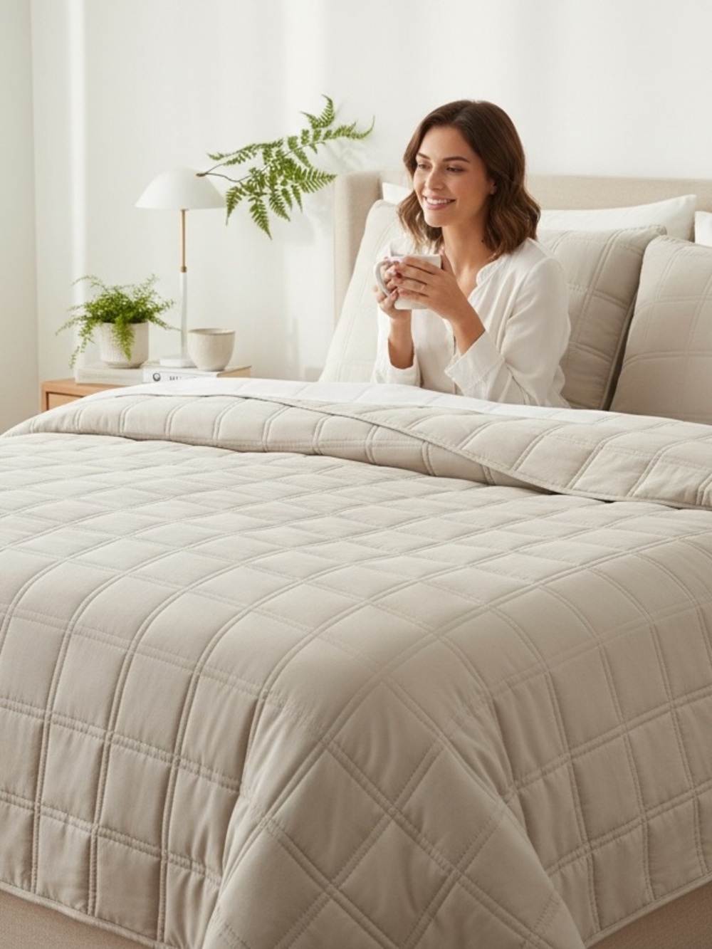Luxury Quilted Comforter Set in Gray- Soft Cozy Bedding